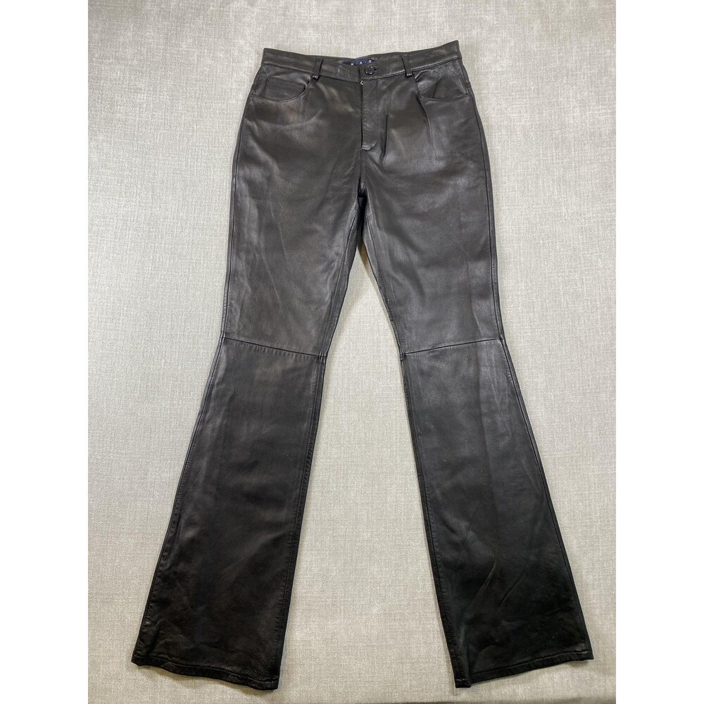 MAG By Magaschoni Pants Womens 6 Black Leather Flare Leg Lined Pockets Grunge